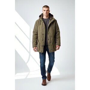 vig Volcom Warmington cotton insulated‎ heavy durable utility parka hood khaki L